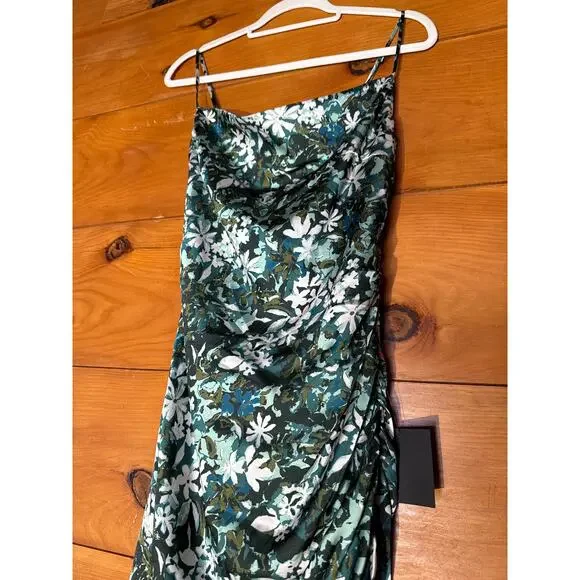 NWT Lulus Truest Romance Green Floral Print Sleeveless Ruched Midi Dress Size S - Picture 5 of 9